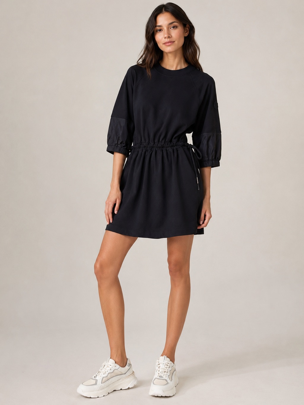 Moncler Navy Blue Jersey Drawcord Waist Dress Size Large